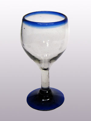 Cobalt Blue Rim Small 7 oz Wine Glasses 6 pcs | MEXICAN GLASSWARE